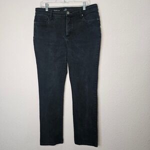 St Johns Bay Womens Straight Leg High Rise Jeans Black Size 16 Classic Fit Denim